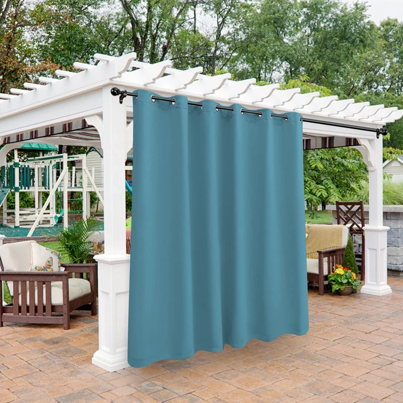 Bonzer Outdoor Curtains for Patio Waterproof - Light Blocking Weather Resistant Privacy Grommet Blackout Curtains for Gazebo, Porch, Pergola, Cabana, Deck, Sunroom, 1 Panel, 100W x 108L inch, Teal