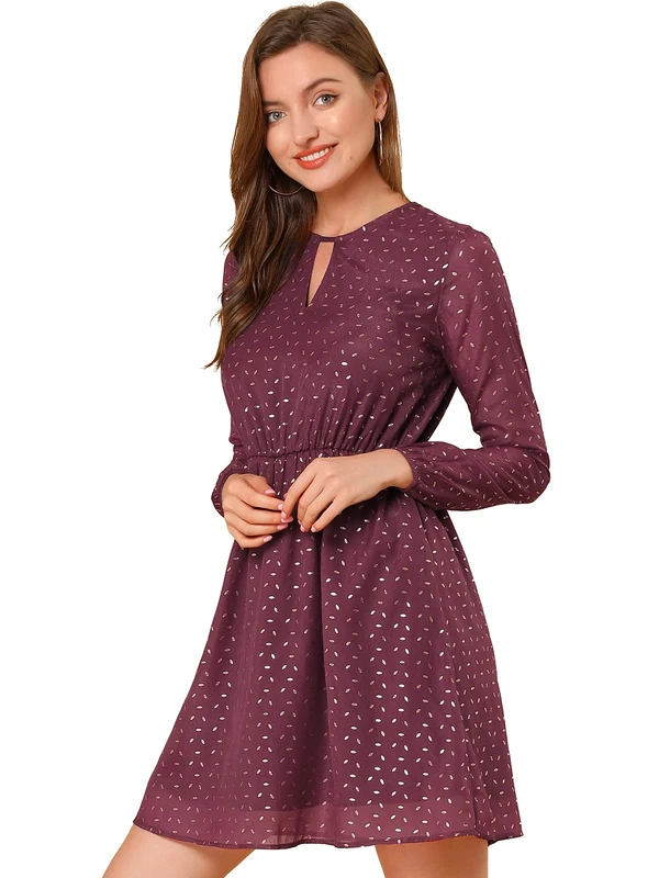 Allegra K Women's Choker V Neck Gilding Metallic Star Halloween Party Flared A-Line Dress, Burgundy, XS