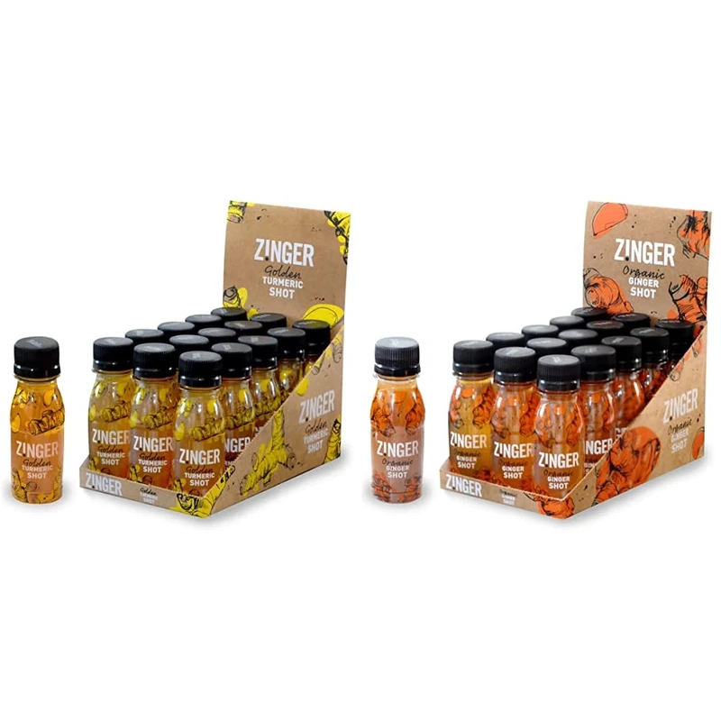 Zinger - Golden Turmeric shot (Pack of 15 x 70ml) & James White Drinks Organic Ginger Zinger Shot 70 ml, Pack of 15