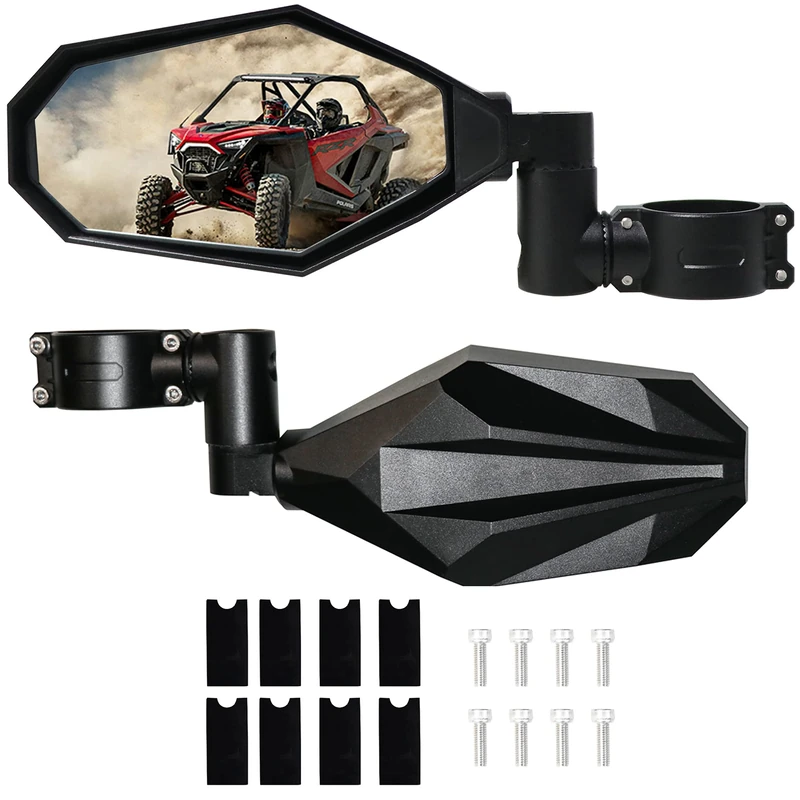 RERPRO UTV Side Rear View Mirrors 1.75"-2" Roll Bar RZR Rearview Side Mirrors for Polaris Rangers RZR PRO XP 1000 800 900 Can Am, Kawasaki Teryx Yamaha Rhino Adjustable All Aluminium 1 Pairs
