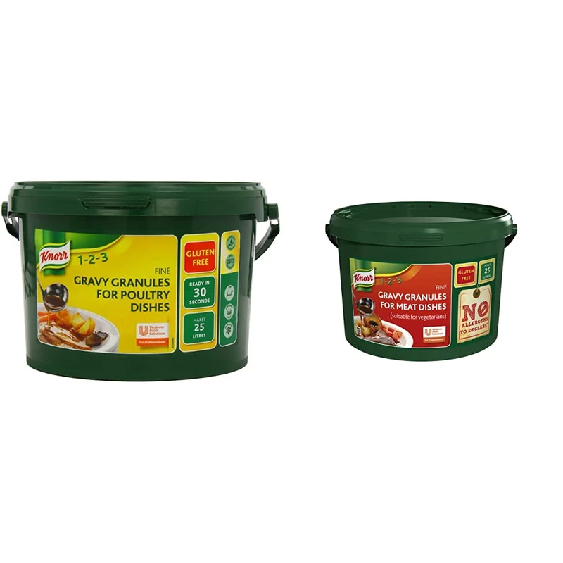 Knorr Gluten Free Gravy Granules for Poultry Dishes, 25 Litres & Gluten Free Gravy Granules for Meat Dishes, 25 Litres
