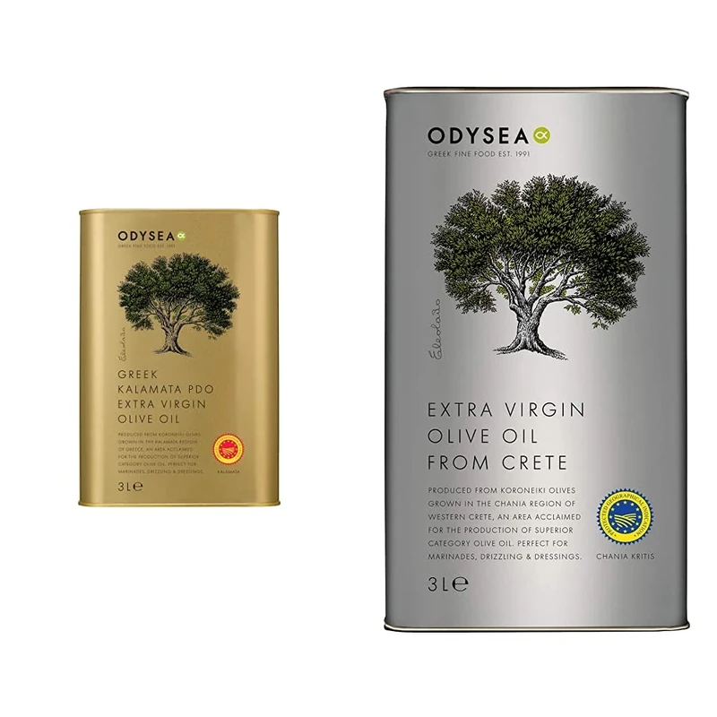 Odysea Greek PDO Kalamata Extra Virgin Olive Oil Tin, 3 Litre & Greek Extra Virgin Olive Oil PGI Chania 3L