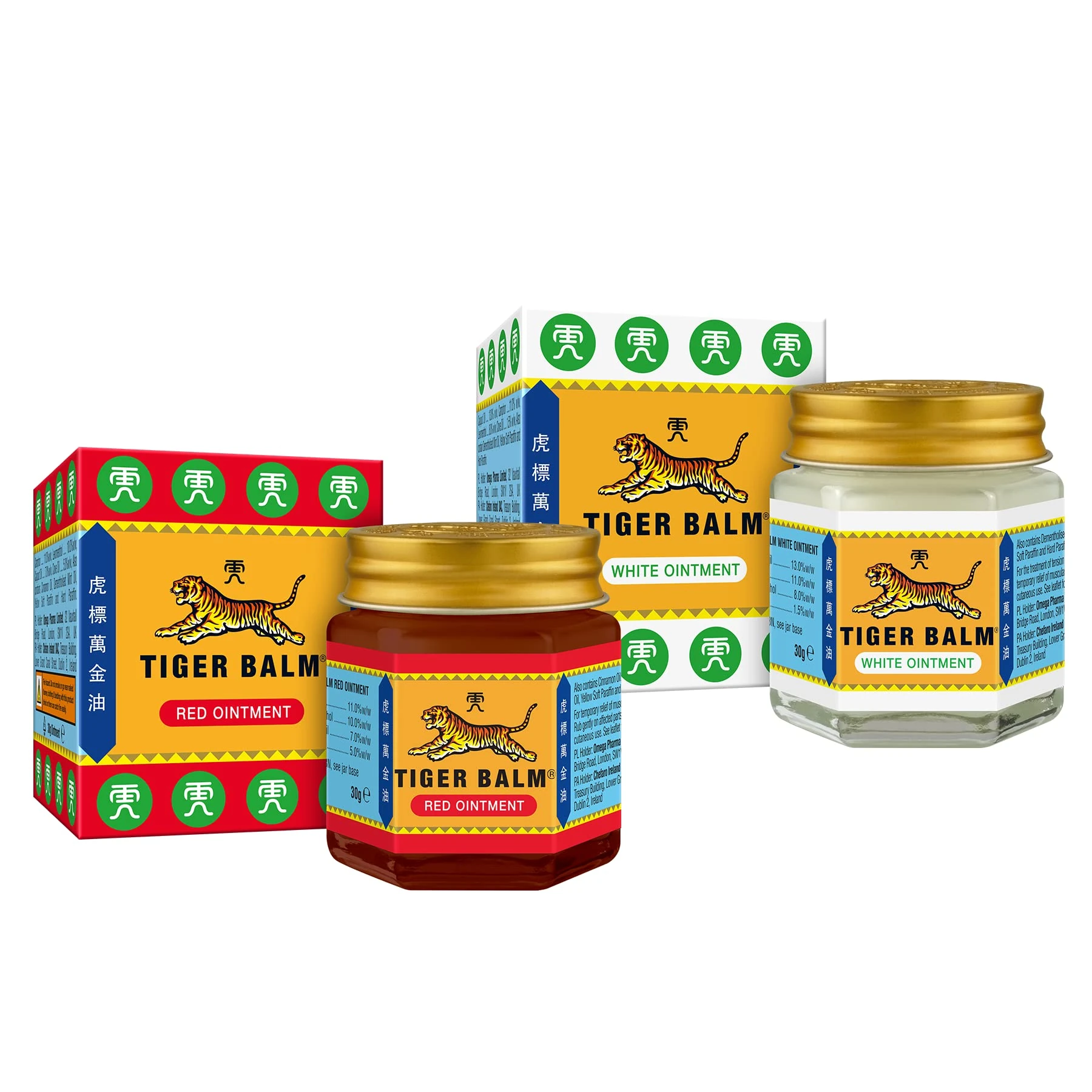 Tiger Balm Red & White Ointment Bundle – Effective pain relief - Contains 1x 30g Tiger Balm Red Ointment & 1x 30g Tiger Balm White Ointment