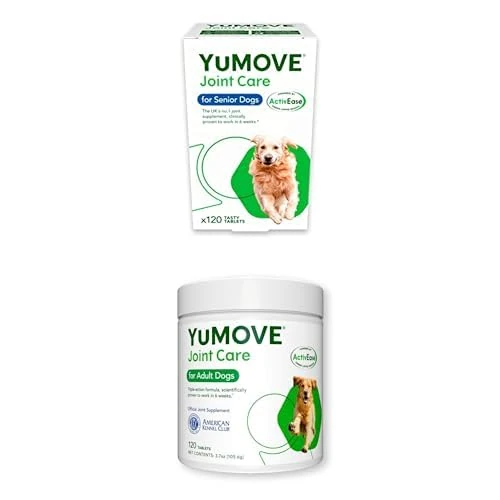 YuMOVE Senior Dog | High Strength Joint Supplement with Green Lipped Mussel | Aged 9+ | 120 Tablets+ YuMOVE Adult Dog | Joint Supplement with Green Lipped Mussel | Aged 6 to 8 | 120 Tablets