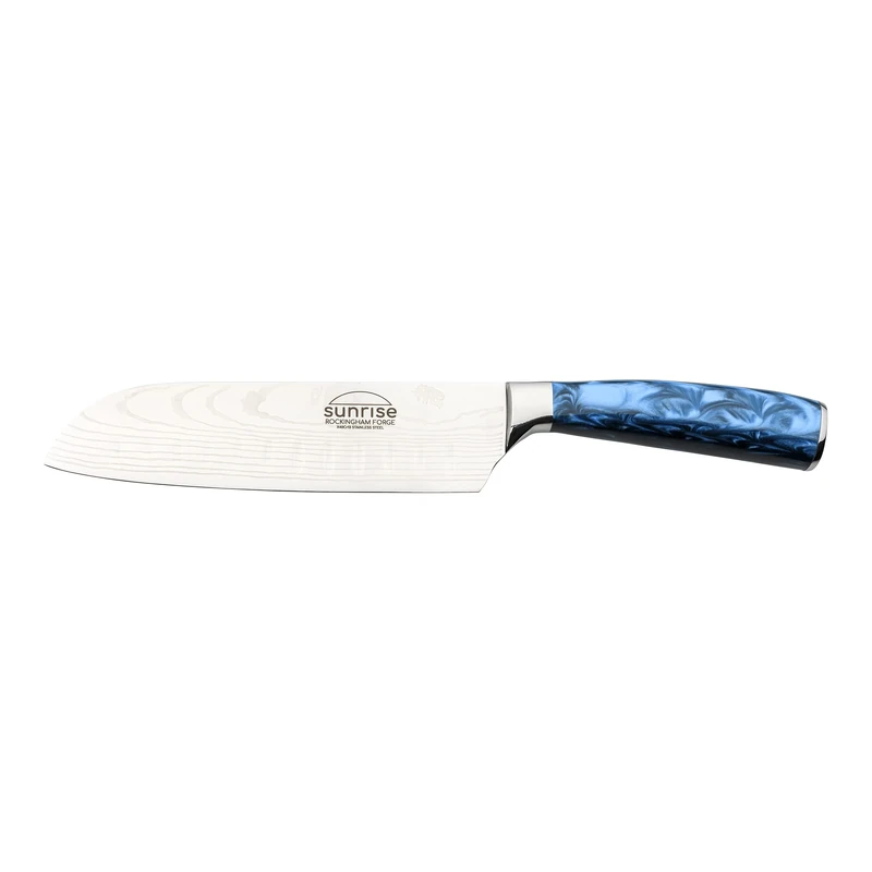 Rockingham Forge Sunrise Collection 7” Santoku Japanese Chef’s Kitchen Knife, Premium Stainless Steel with Ergonomic Resin Handles, Sapphire, RF-2105BL