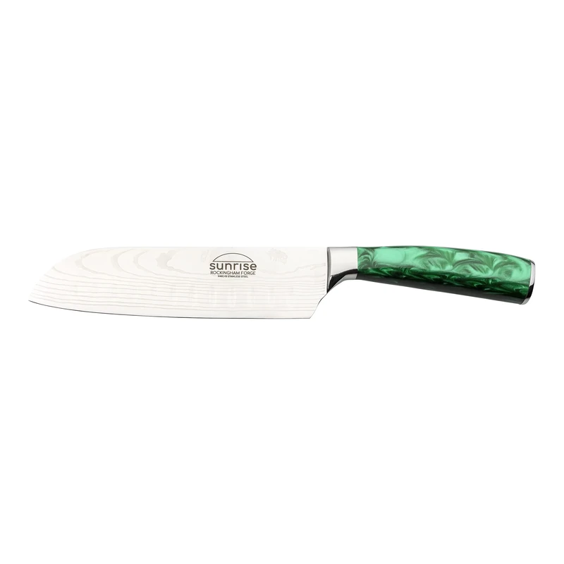 Rockingham Forge Sunrise Collection 7” Santoku Japanese Chef’s Kitchen Knife, Premium Stainless Steel with Ergonomic Resin Handles, Emerald, RF-2105GN