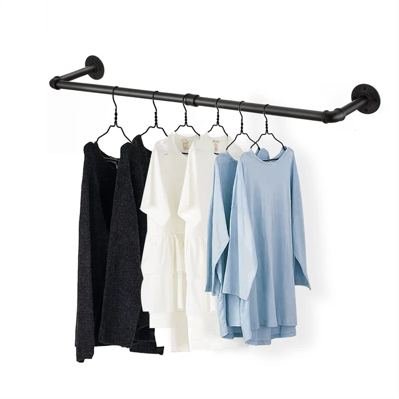 Fobule 48'' Clothes Rack Wall Mounted Drying Rack Iron Industrial Pipe Clothes Rod 2 Base (48'' Set of 1)