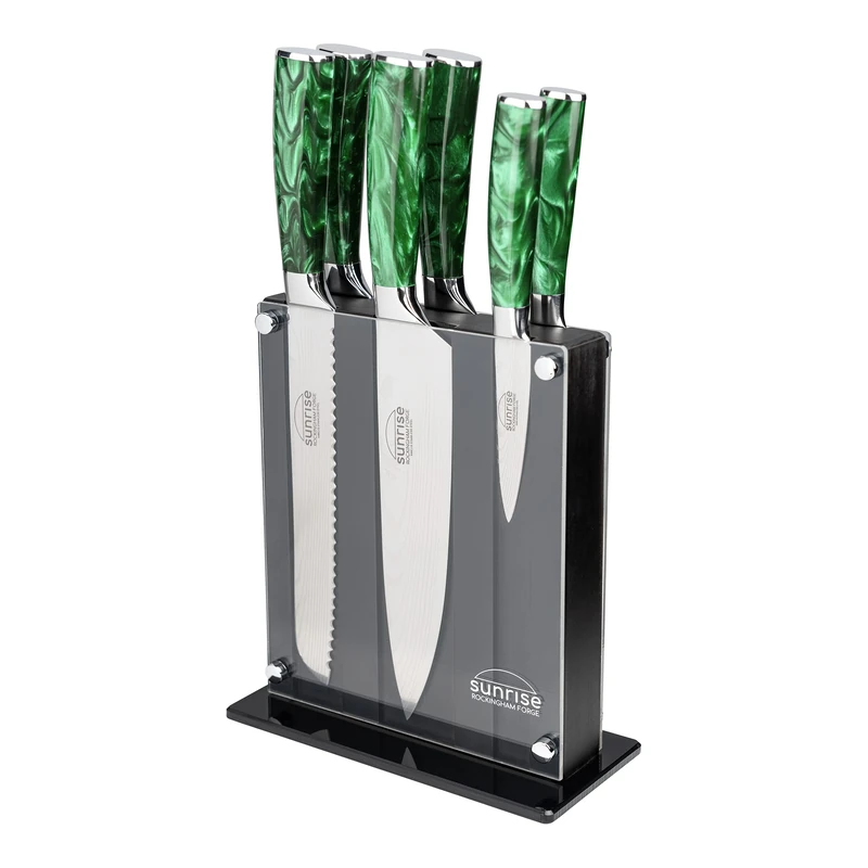 Rockingham Forge Sunrise Collection 7-Piece Kitchen Knife Set, Premium Stainless Steel with Resin Handles – Chef’s, Carving, Bread, Boning, Utility & Paring Knives