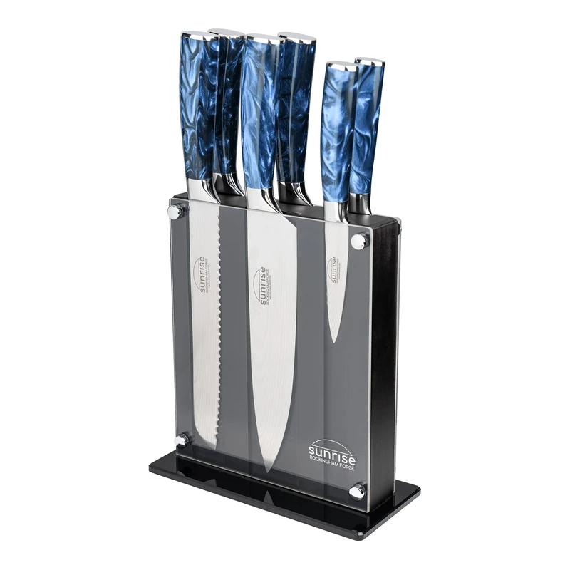 Rockingham Forge Sunrise Collection 7-Piece Kitchen Knife Set, Premium Stainless Steel with Resin Handles – Chef’s, Carving, Bread, Boning, Utility & Paring Knives