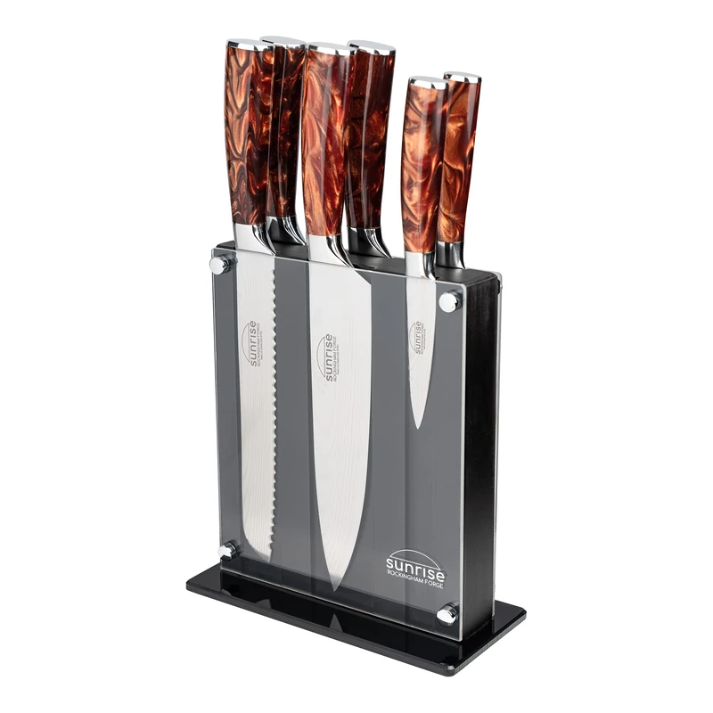 Rockingham Forge Sunrise Collection 7-Piece Kitchen Knife Set, Premium Stainless Steel with Resin Handles – Chef’s, Carving, Bread, Boning, Utility & Paring Knives