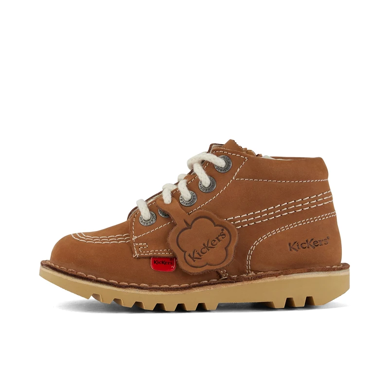 Kickers Infant Unisex Kick Hi Classic Ankle Boots with Zip | Extra Comfortable | Added Durability | Premium Quality, Tan/Light Cream, 6 UK Child