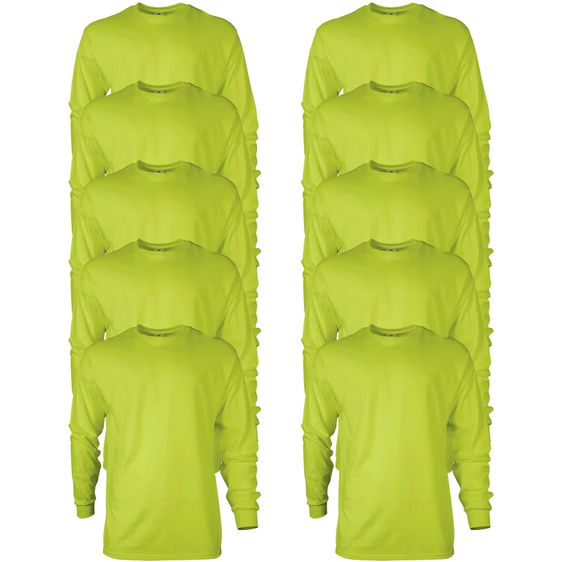 Gildan Men's, Ultra Cotton Long Sleeve T-Shirt, Style G2400, Safety Green, L - Image 1