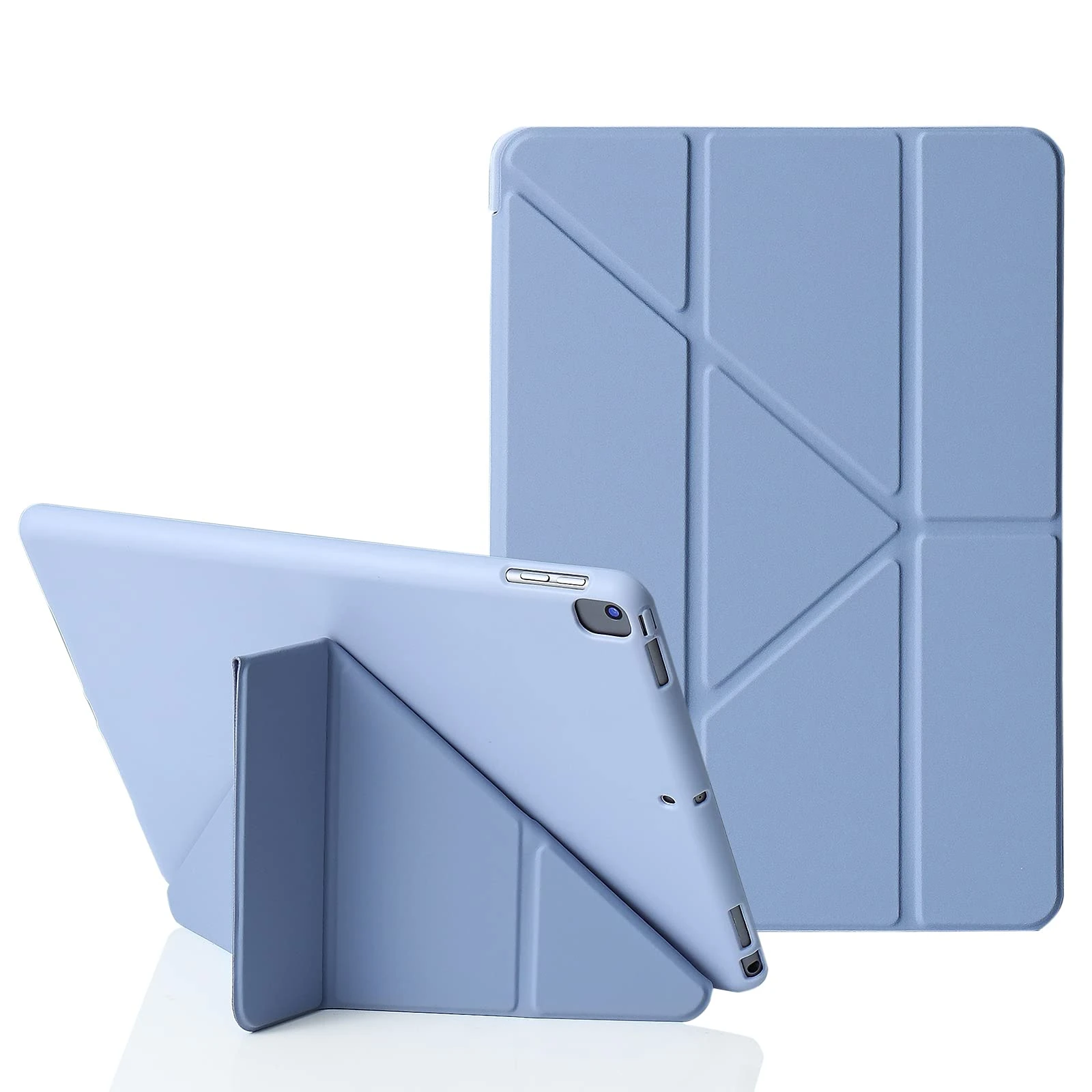 MuyDoux Origami iPad 10.2 inch Case, Fits iPad 9th & 8th Generation, 5-in-1 Viewing Angles, Auto Wake/Sleep, Soft Back Cover, Blue Grey