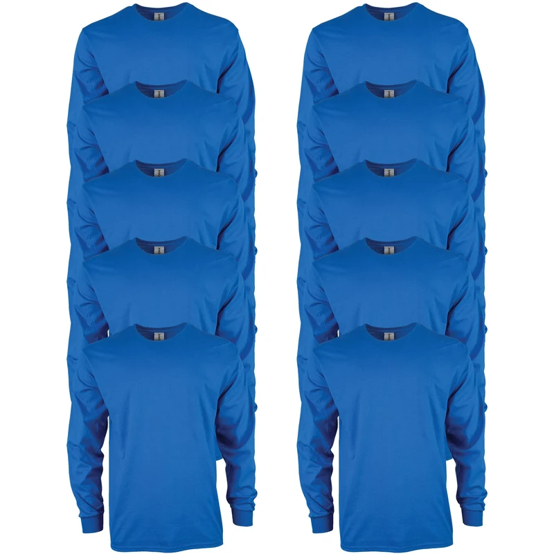 Gildan Unisex's Ultra Cotton Long Sleeve T-Shirt, Style G2400, Multipack, Royal (10-Pack), 4XL (Pack of 10)