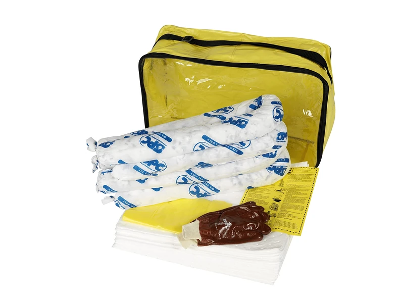 SPC® by Brady Oil Spill Kit – Portable Spill Kit for Oil & Petroleum-Based Liquids, Includes 25 Oil Absorbent Sheets, 4 Socks, Gloves & Disposal Bag - Oil Control Kit with Oil Absorbent Pads
