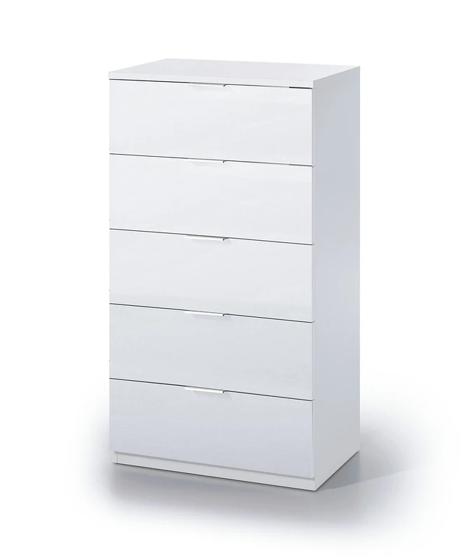 Dmora - Chest of drawers Mesquite, Weekly with 5 drawers, Dresser for bedroom, Modern weekly, 60x40h110 cm, White
