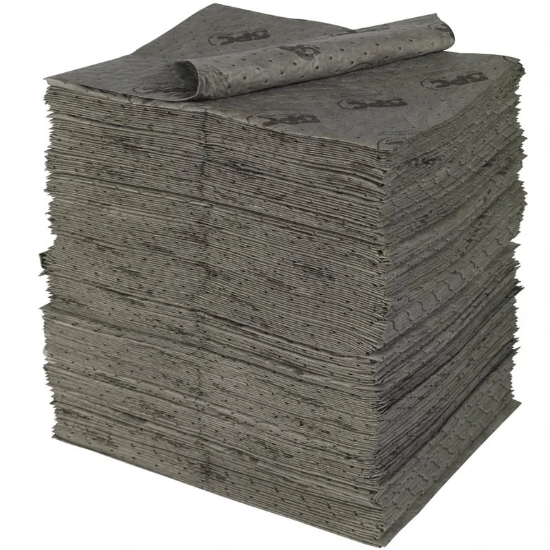 SPC® by Brady Universal Sorbent Pads – Pack of 200 Heavyweight, 3-Ply, Bonded and Perforated Pads, 40 cm x 50 cm, High Absorption Capacity for Oils, Water, Solvents, and Coolants
