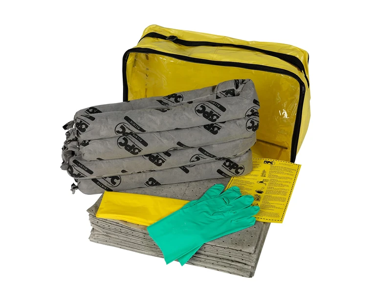 SPC® by Brady Universal Spill Kit – Anti-Pollution Kit - Portable Kit for Small Spills, Absorbs Oils, Water, Solvents & Coolants, Includes 25 Absorbent Pads, 4 Socks, Gloves & Disposal Bag