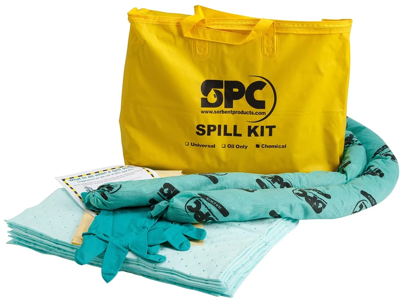 SPC® by Brady Chemical Spill Kit – Anti-Pollution Kit - Portable Spill Kit for Hazardous Chemical Spills, Includes 10 Chemical Absorbent Pads, 2 Socks, Gloves & Disposal Bag