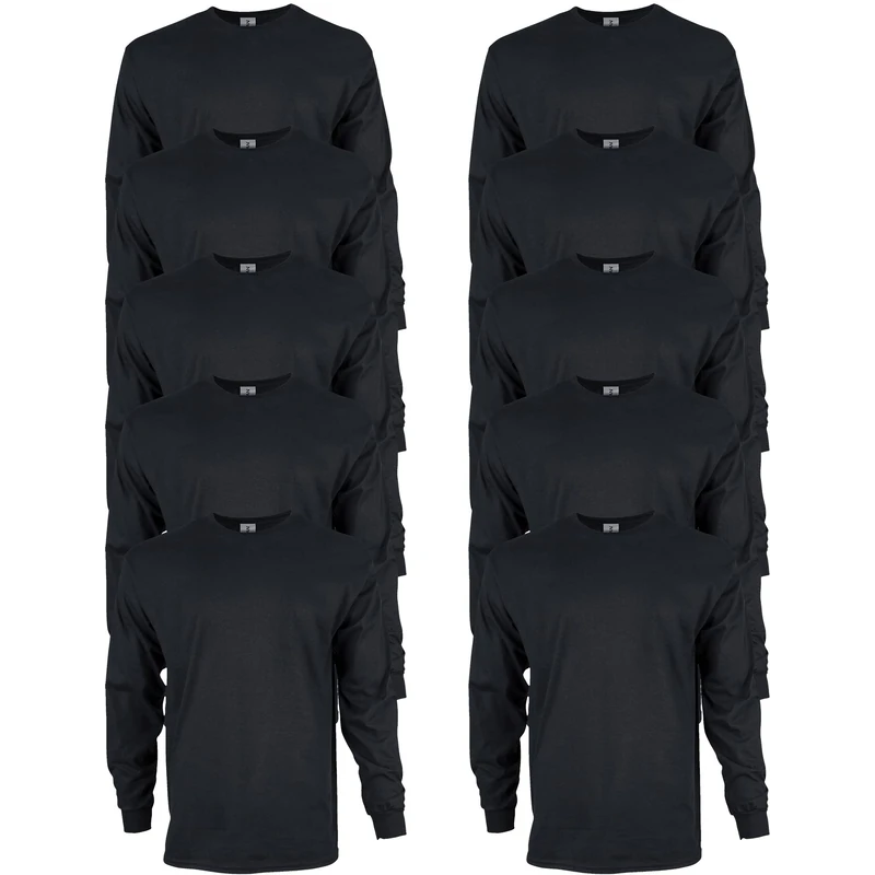 Gildan Unisex's Ultra Cotton Long Sleeve T-Shirt, Style G2400, Multipack, Black (10-Pack), 5XL (Pack of 10)