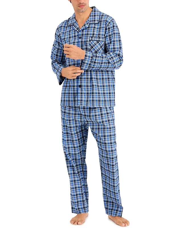 Hanes Men's Long Sleeve Pajama Set - Blue Green Plaid 4XL