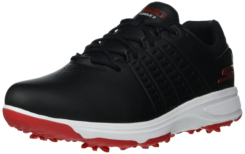 Skechers Men's Torque Waterproof Golf Shoe, Black Red Sole, 7.5 UK