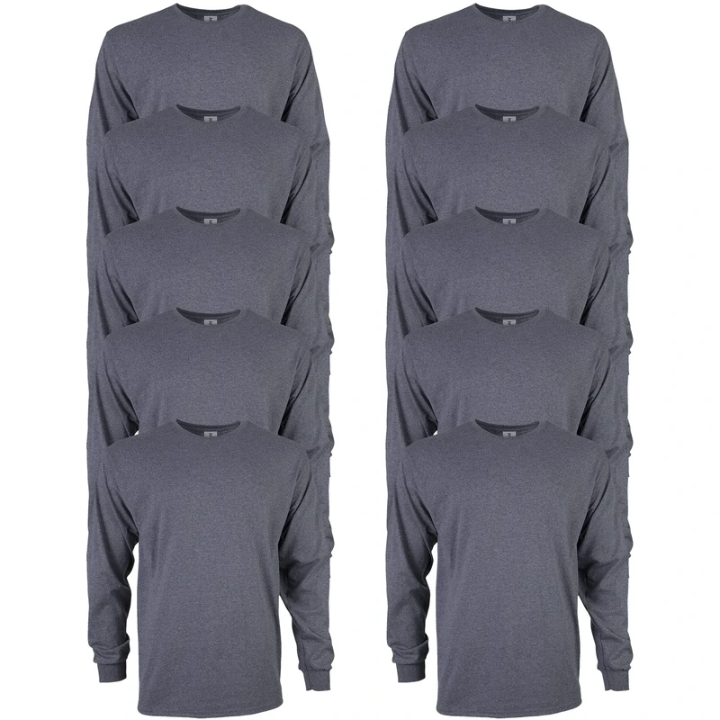 Gildan Unisex's Ultra Cotton Long Sleeve T-Shirt, Style G2400, Multipack, Dark Heather (10-Pack), 4XL (Pack of 10)