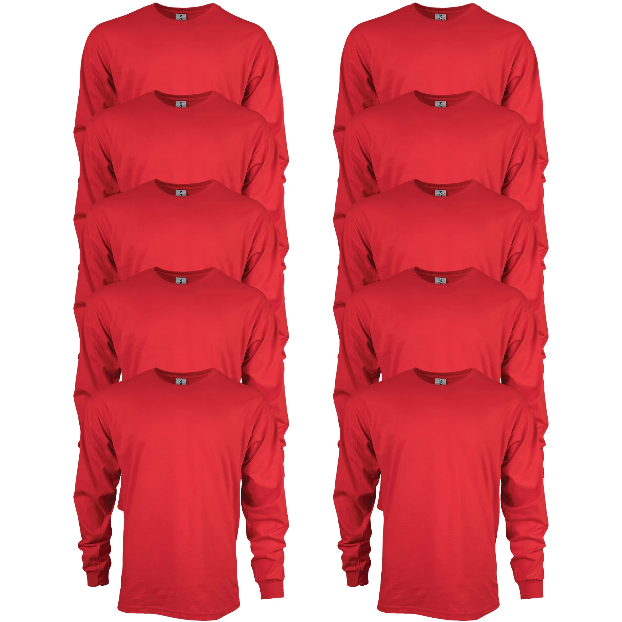 Gildan Unisex's Ultra Cotton Long Sleeve T-Shirt, Style G2400, Multipack, Red (10-Pack), 4XL (Pack of 10)