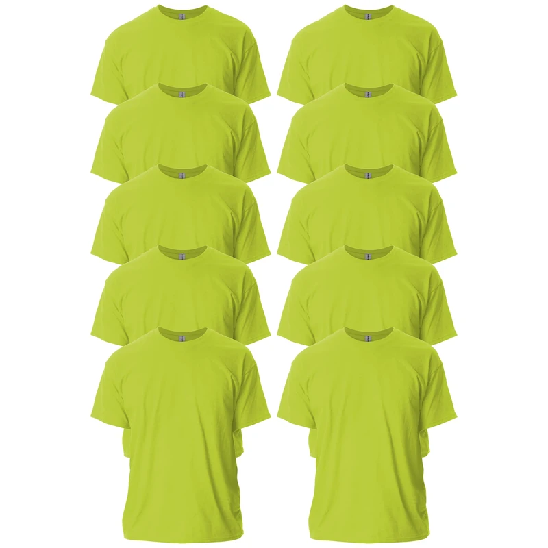 Gildan Men's Cotton T-Shirt, (New) New Safety Green (10-Pack), XXXXL (Pack of 10)