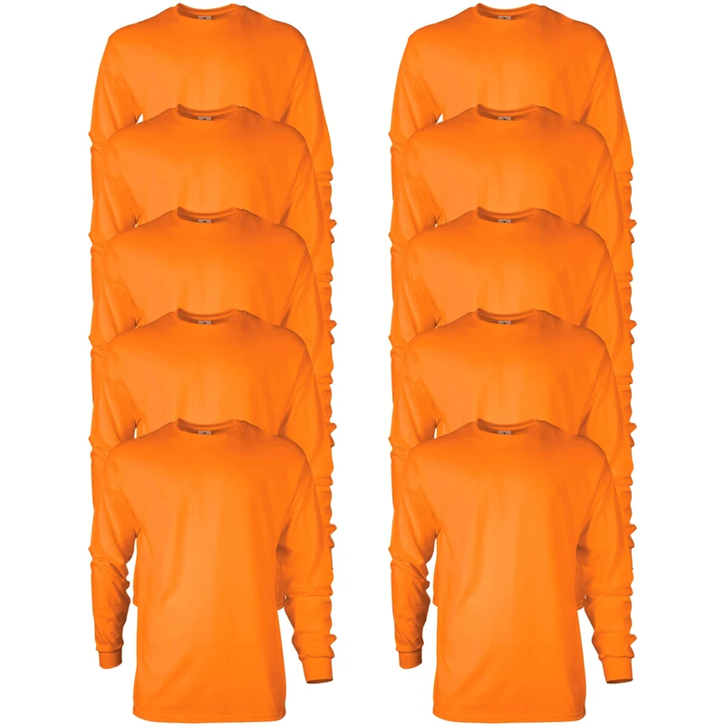 GILDAN Men's, Ultra Cotton Long Sleeve T-Shirt, Style G2400, Safety Orange, S