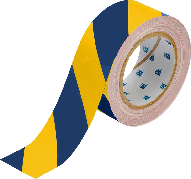 Toughstripe Striped Ribbon, 50.80mm x 30.48m, Blue/Yellow