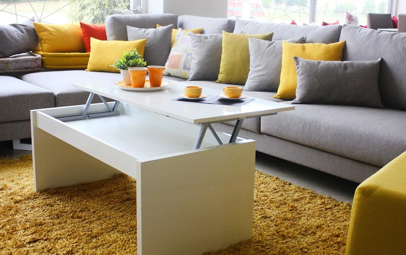 Dmora - Coffee table Ontario, Coffee table with liftable top, Coffee table for the living room, 102x50h43/54 cm, Glossy white