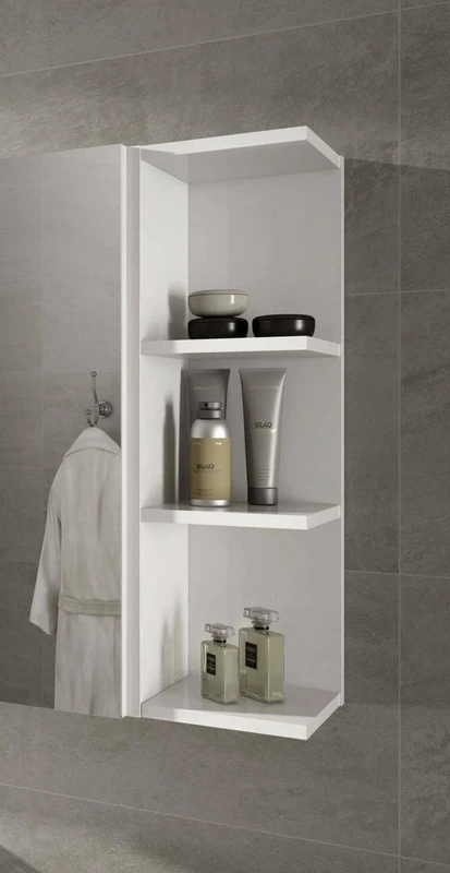 Dmora - Bathroom wall cabinet Tacoma, Suspended column cabinet for bathroom, Corner cabinet with 3 open shelves, 20x20h65 cm, White