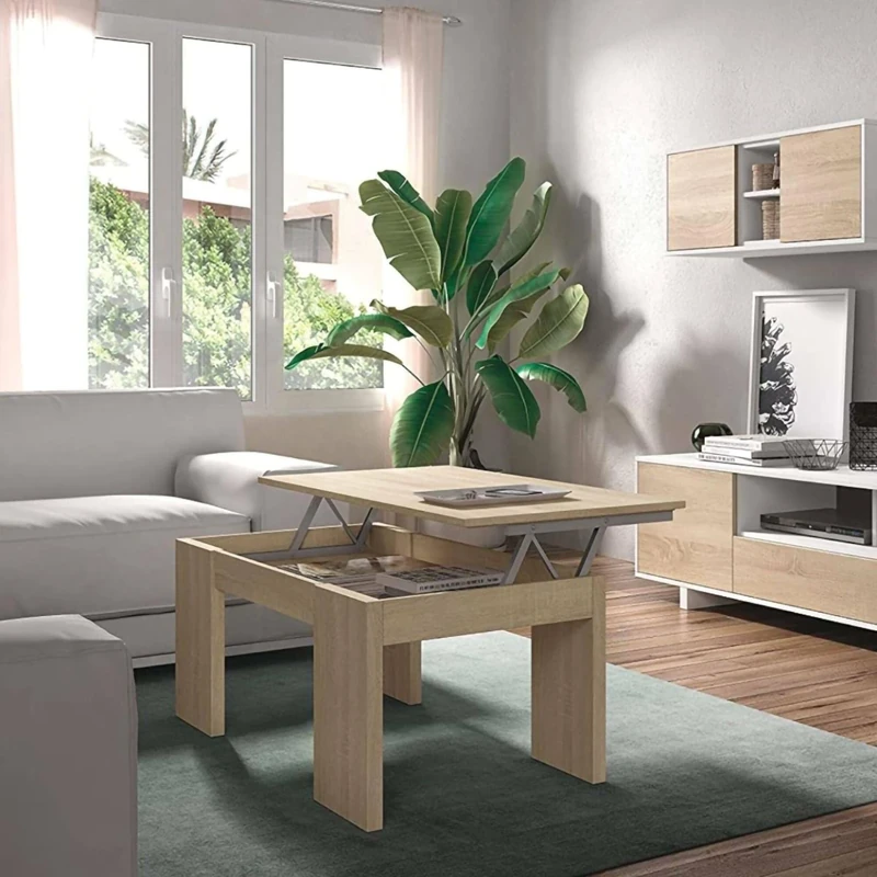Dmora - Coffee table Malibu, Coffee table with liftable top, Coffee table for the living room, 100x50h43/84 cm, Oak