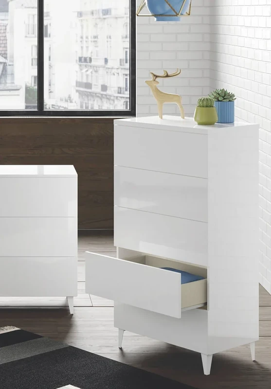 Dmora - Chest of drawers Roseville, Weekly with 5 drawers, Dresser for bedroom, Modern weekly, 61x40h117 cm, White