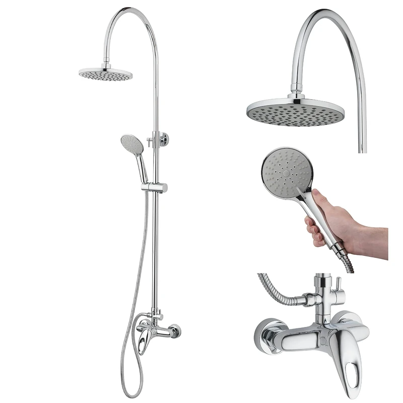 Homewerks 3070-251-CH-B Outdoor Shower Kit with 20cm Rain Jug and 5-Function Handheld Shower Head Fixture, Chrome