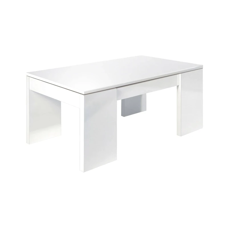 Dmora - Coffee table Malibu, Coffee table with liftable top, Coffee table for the living room, 100x50h43/84 cm, Glossy white