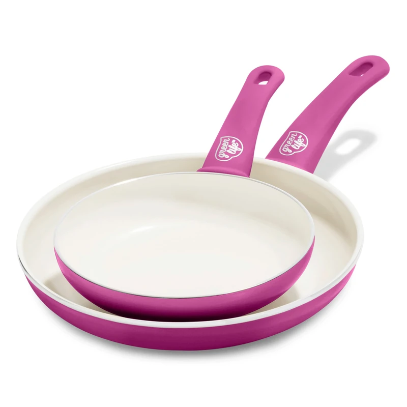 GreenLife Soft Grip Healthy Ceramic Non-Stick 18 cm and 26 cm Frying Pan Skillet Set, PFAS-Free, Oven Safe, Bright Pink