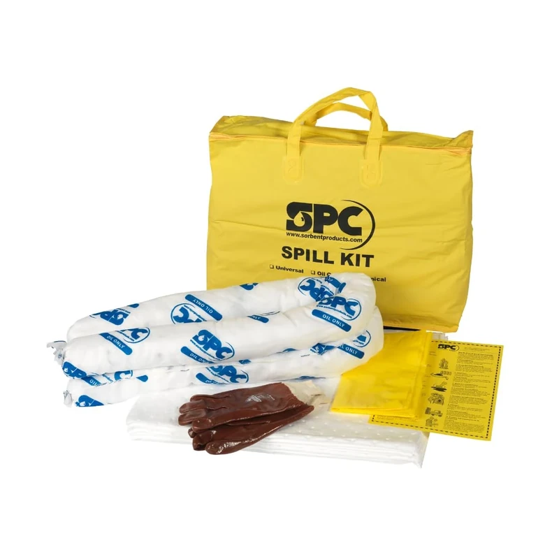 SPC® by Brady Oil Spill Kit – Portable Spill Kit for Oil & Petroleum-Based Liquids, Includes 10 Oil Absorbent Sheets, 2 Socks, Gloves & Disposal Bag - Oil Control Kit with Oil Absorbent Pads