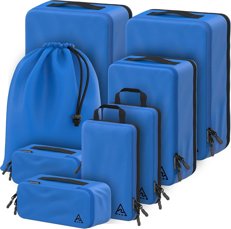 8 Piece Deluxe Set Compression Packing Cubes for Travel with HybridMax Double Capacity Design, Large & Small, Carry On Suitcase Organizer Bags Set Travel Bags Organizer Luggage Organizers Suitcases