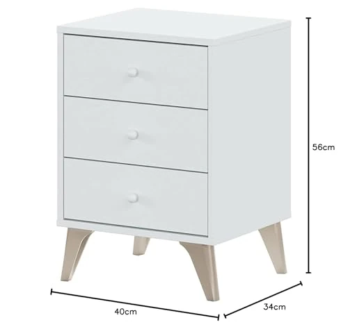 Dmora - Bedside table Seattle, Nightstand with 3 drawers, Night table, 40x34h56 cm, White and Oak
