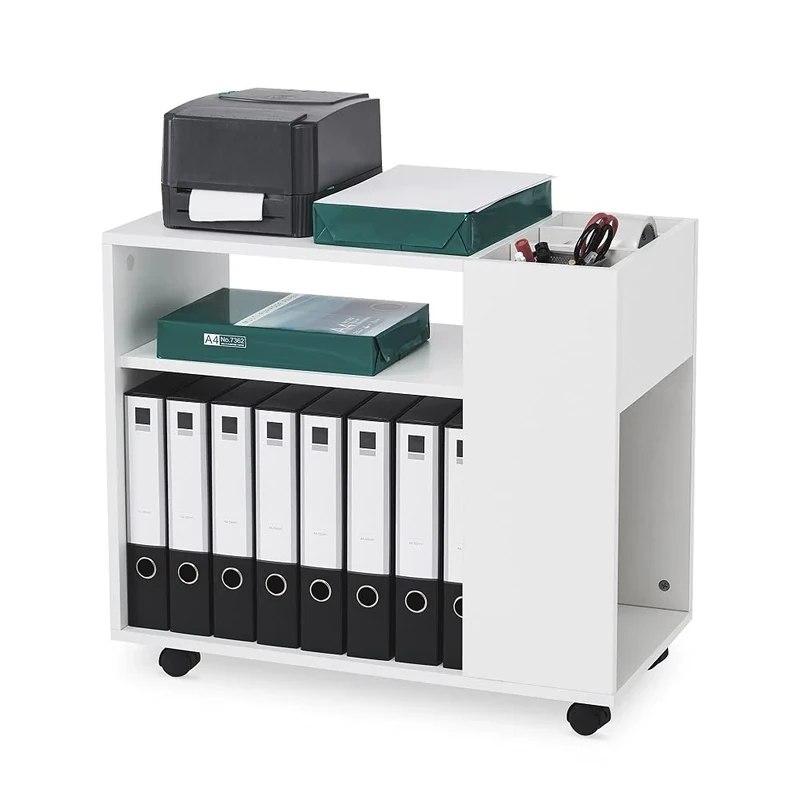 Mondeer Mobile File Cabinet, Office Lateral Filing Cabinet with Open Shelves and Wheel Modern for Study Home Living Room, White (70 x 36 x 60 cm)