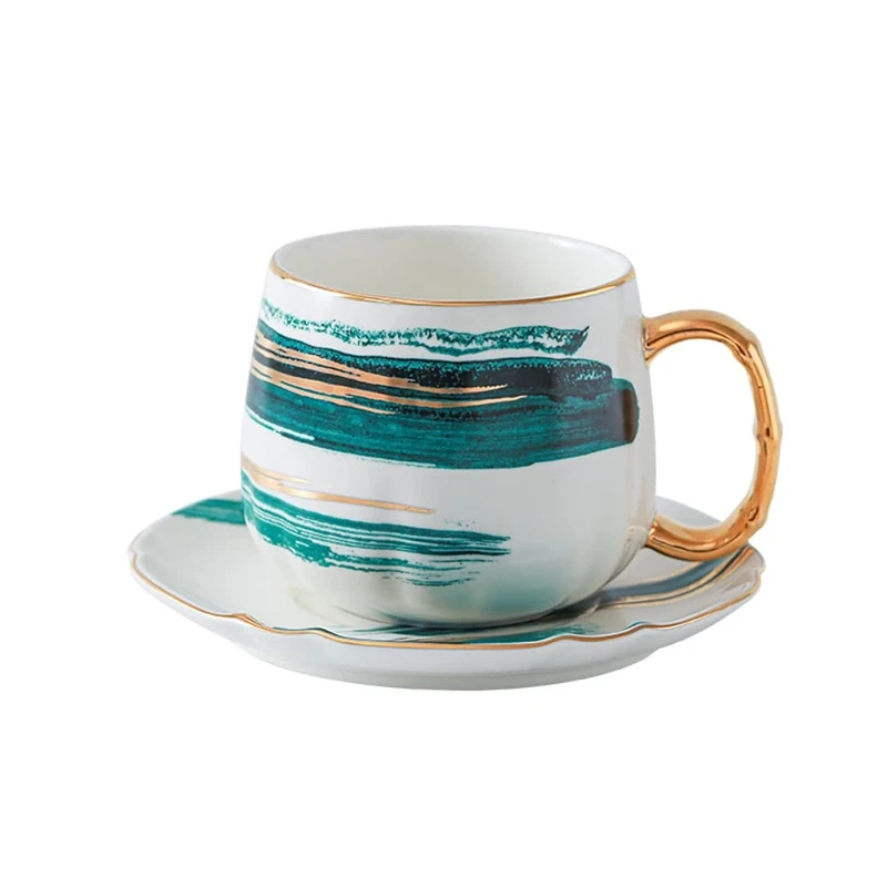 Solidigm Alelcjy Watercolor and Ink Frosted Gold Ceramic Tea Cup, Mark Coffee Cup with Ceramic Plate (1) - Image 1