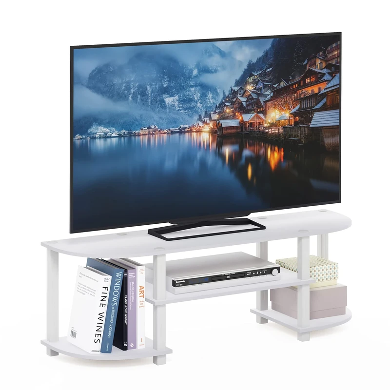 Furinno TURN-S-TUBE TV Stand, Wide Entertainment Center, TV Console for TV up to 55 Inch, for Living Room, Bedroom, White