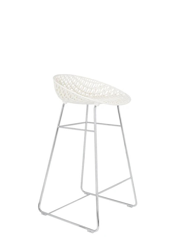 Kartell Smatrik Stool, White with Chrome Frame