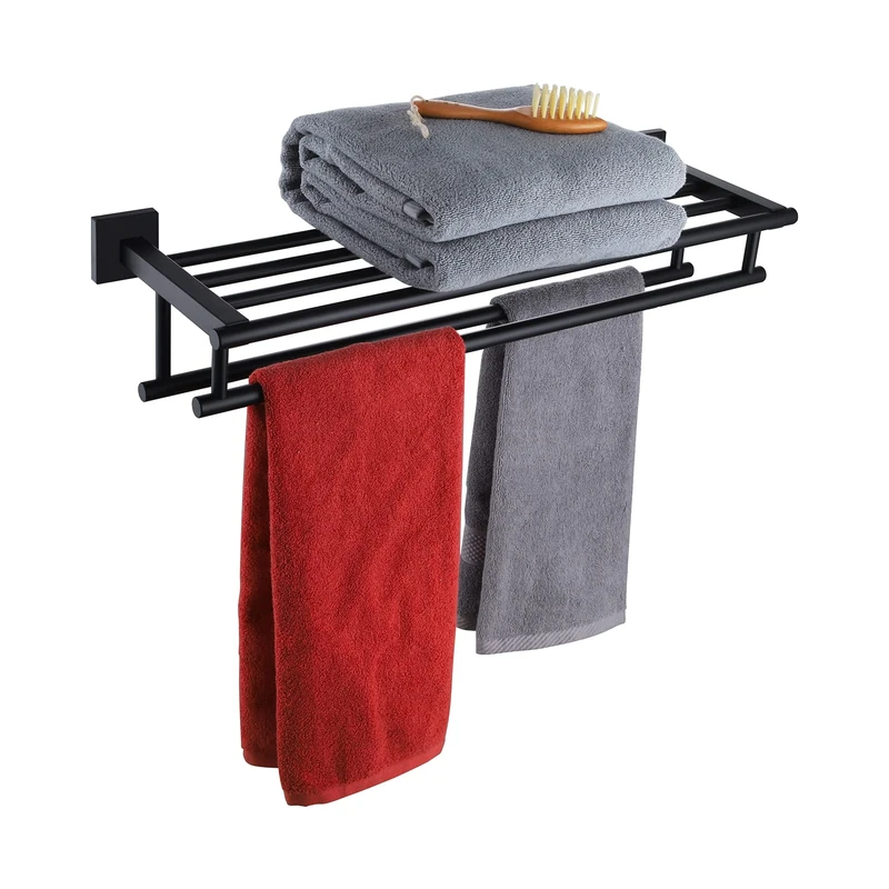 KOKOSIRI Matte Black Stainless Steel 20 Inch Wall-Mounted Towel Rack with Double Bars