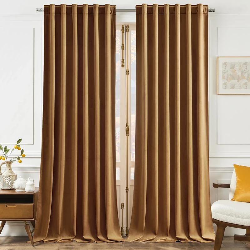 Timeper Velvet Curtains 120 inches Long, Gold Blackout Velvet Curtains, Extra Long Home Decor Back Tab Curtains for Living Room, W52 x L120, 2 Panels