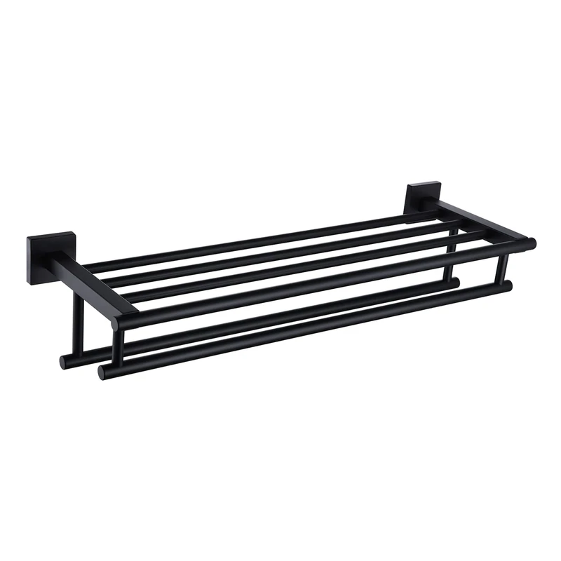 KOKOSIRI Bath Towel Rail Bathroom Towel Rack Towel Holder 24 Inches Towel Shelf with Double Towel Bars Wall Mounted Stainless Steel, Matte Black, B6005BK-L24