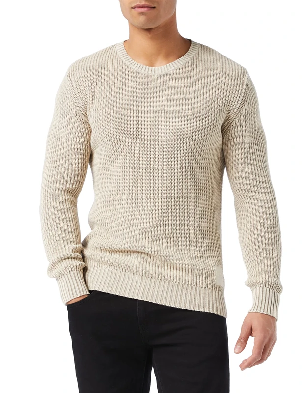 Replay men's knitted cotton sweater, beige (Light Turtledove 982), XL