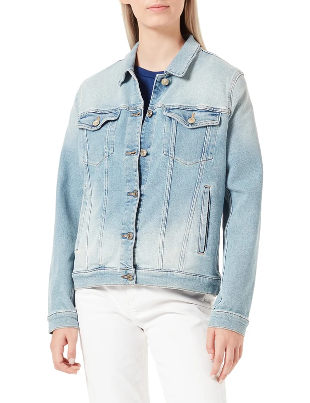7 For All Mankind Women's Modern Trucker Luxe Vintage Dream Time Jacket, Light Blue, Large